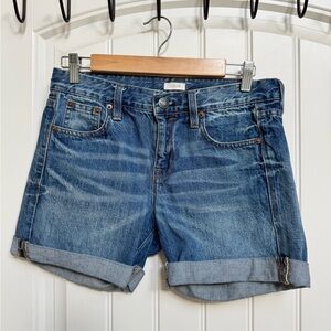 J Crew Mid Wash 100% Cotton Mid Rise  Turned Cuff Denim Jean Shorts. Size 25